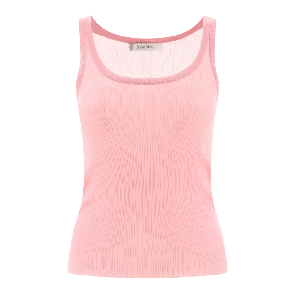 Max Mara Women's Pink Ribbed Silk Tank Top