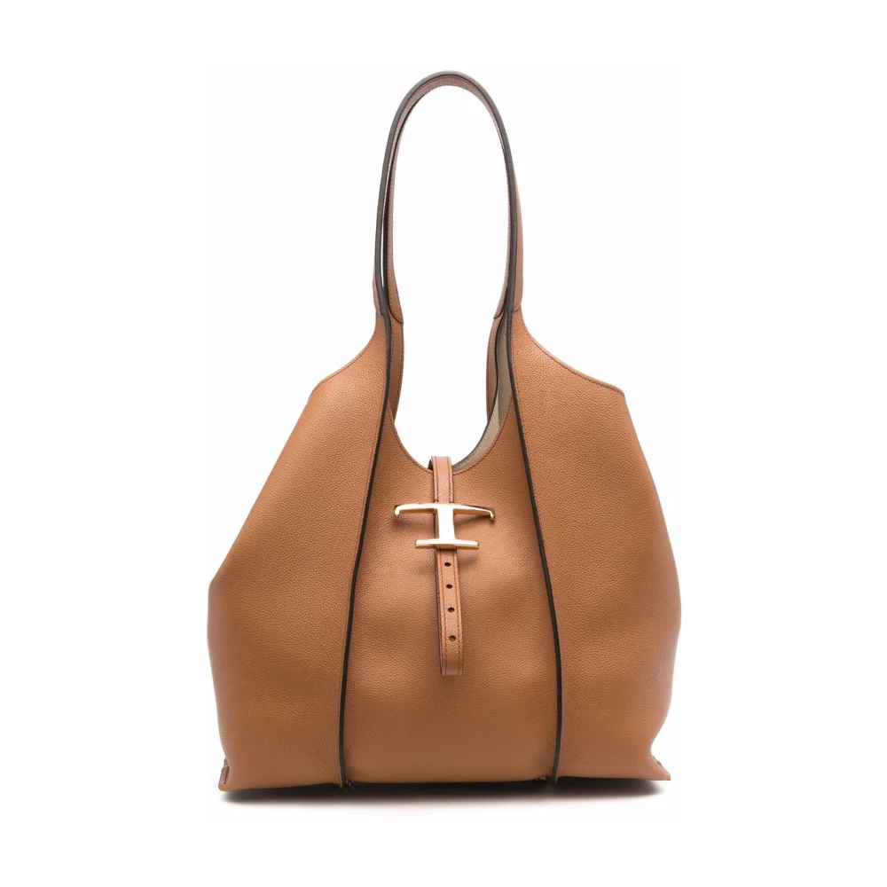 Tod's Brown Shopping Bags, Female, One Size, Leather Tote Bag With Gold-Tone Logo