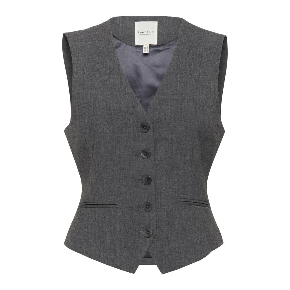 Part Two Grijs Flanel Melange Klassieke Vest Gray Dames