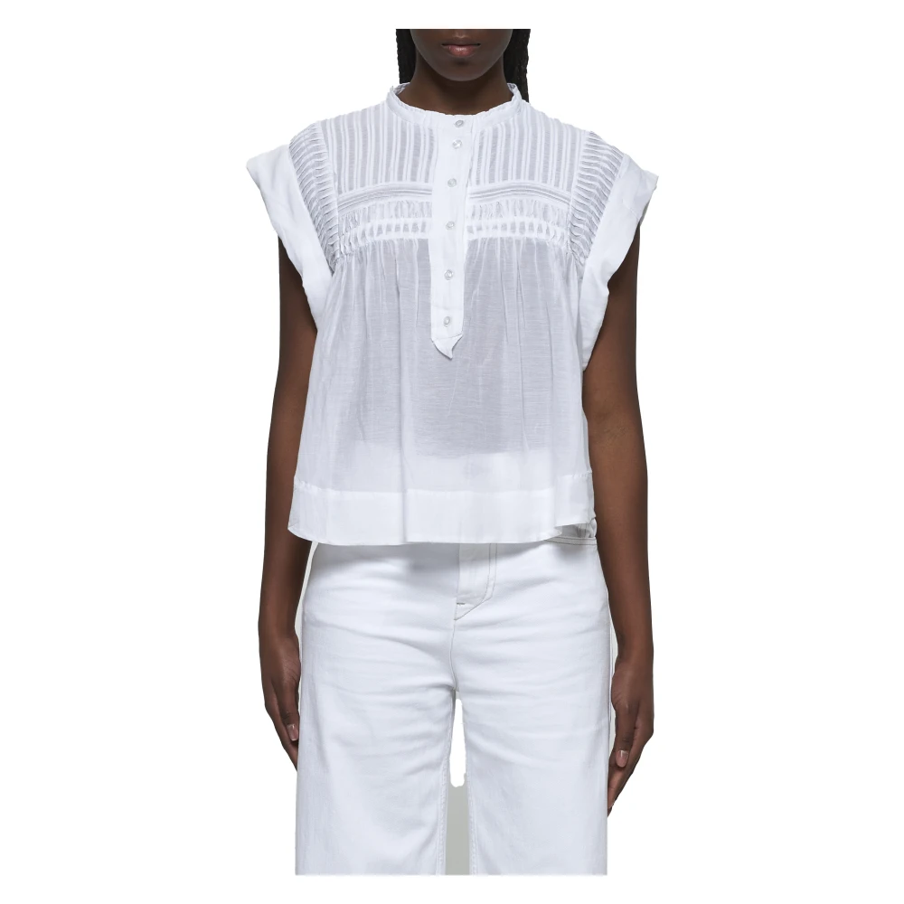Isabel Marant Étoile Witte Blouse met Mandarin Kraag en Wijd Uitlopende Onderkant White Dames