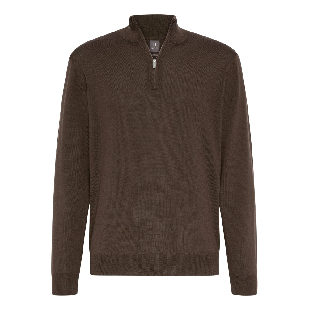 Boggi Milano Half Zip Jumper Brown Heren