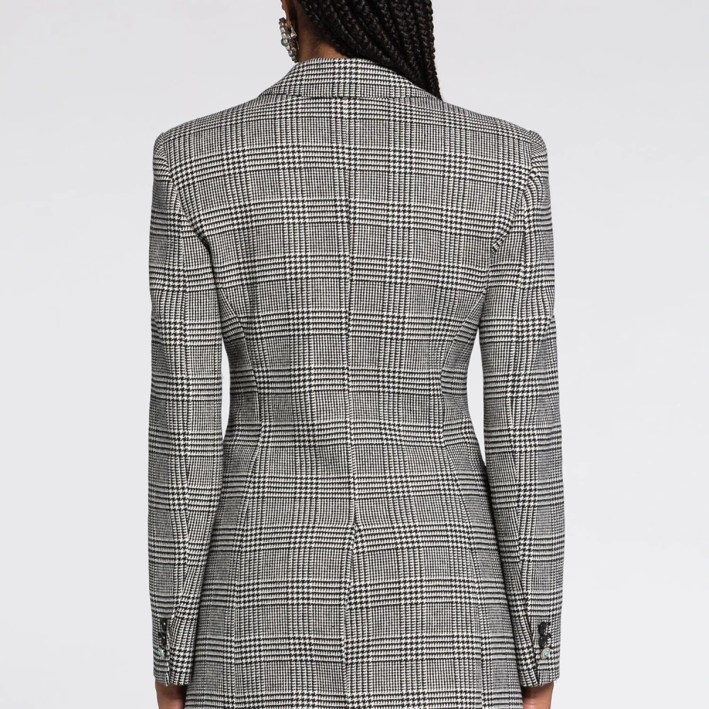 Roberto Cavalli Houndstooth Blazer Revers Slim Fit Gray Dames