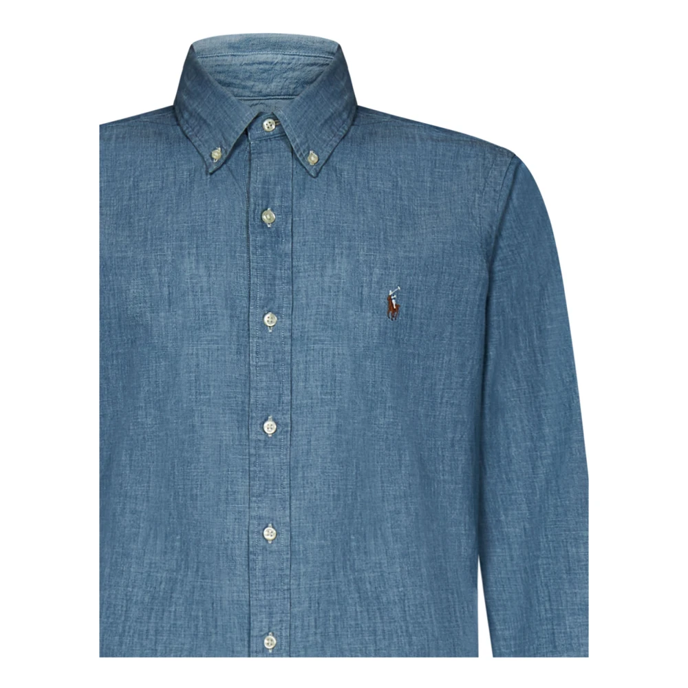 Polo Ralph Lauren Blauwe Button-Down Overhemden met Multicolor Pony Borduursel Blue Heren