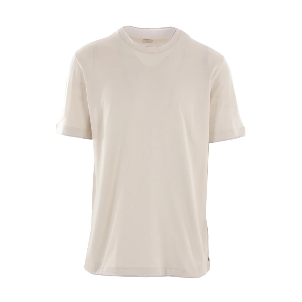 Eleventy Men's Beige Cotton T-Shirt With Grey Details - T-Shirts - 2XL - Tops