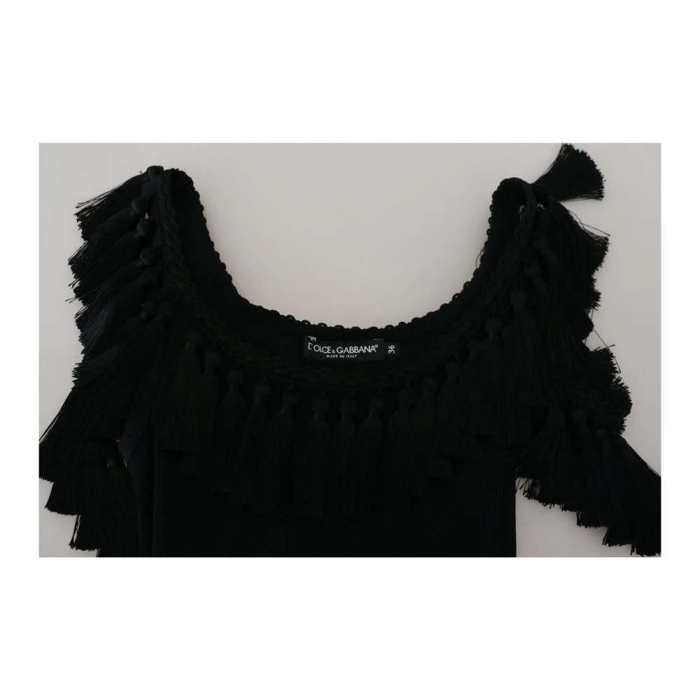 Dolce & Gabbana Geribbelde tanktop met kwast Zwart Black Dames