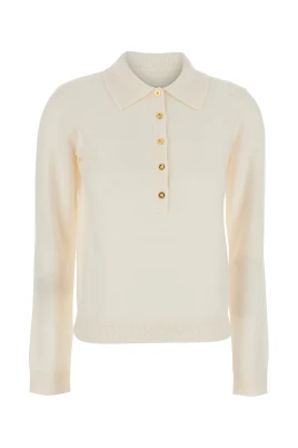 Vit Button-Up Tröja Med Bred Krage