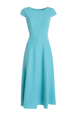 turquoise-flared-dress-with-short-sleeves