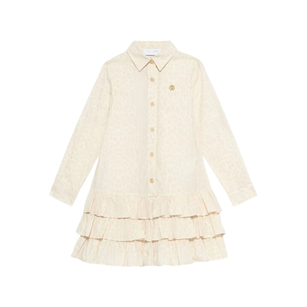 Roberto Cavalli Beige Dresses, Female, 10 Y, Eleganza Ruffled Shirt Dress
