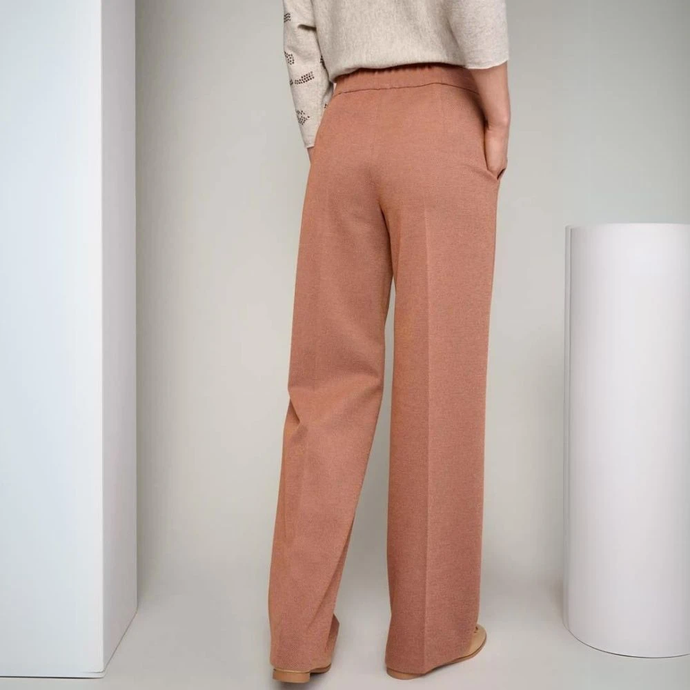 Marie Méro Wijde Kameelbroek Elastische Taille Rits Brown Dames