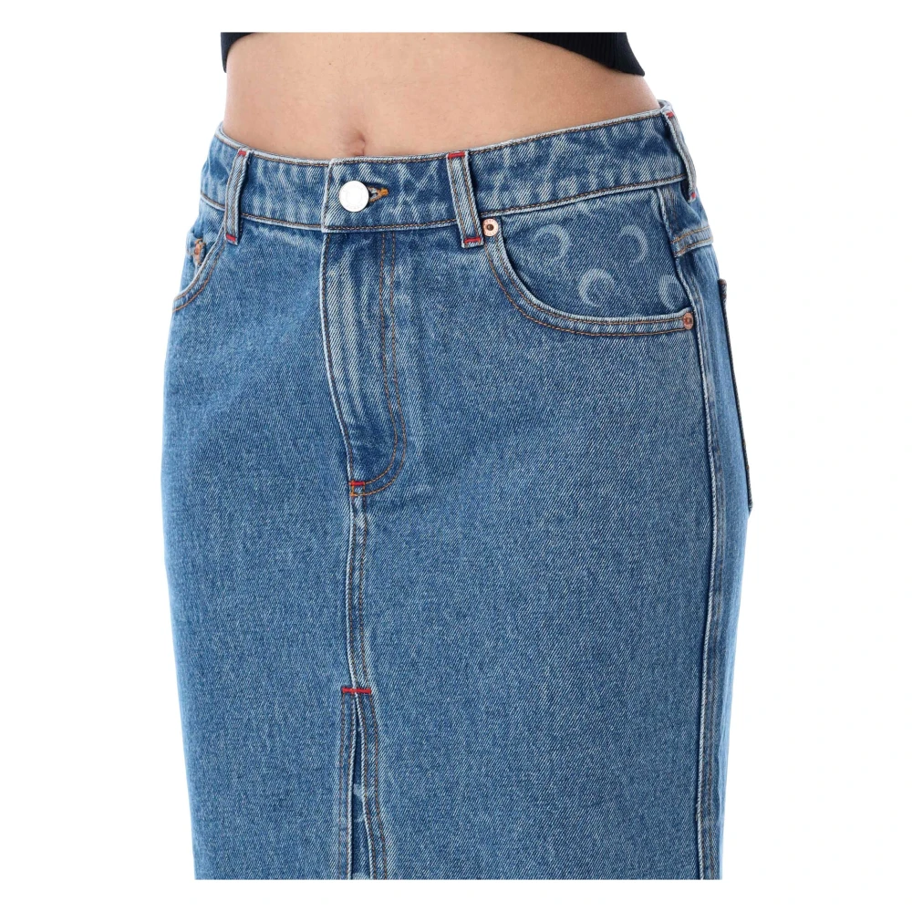 Marine Serre Maan Gelaserde Denim Rok Blue Dames