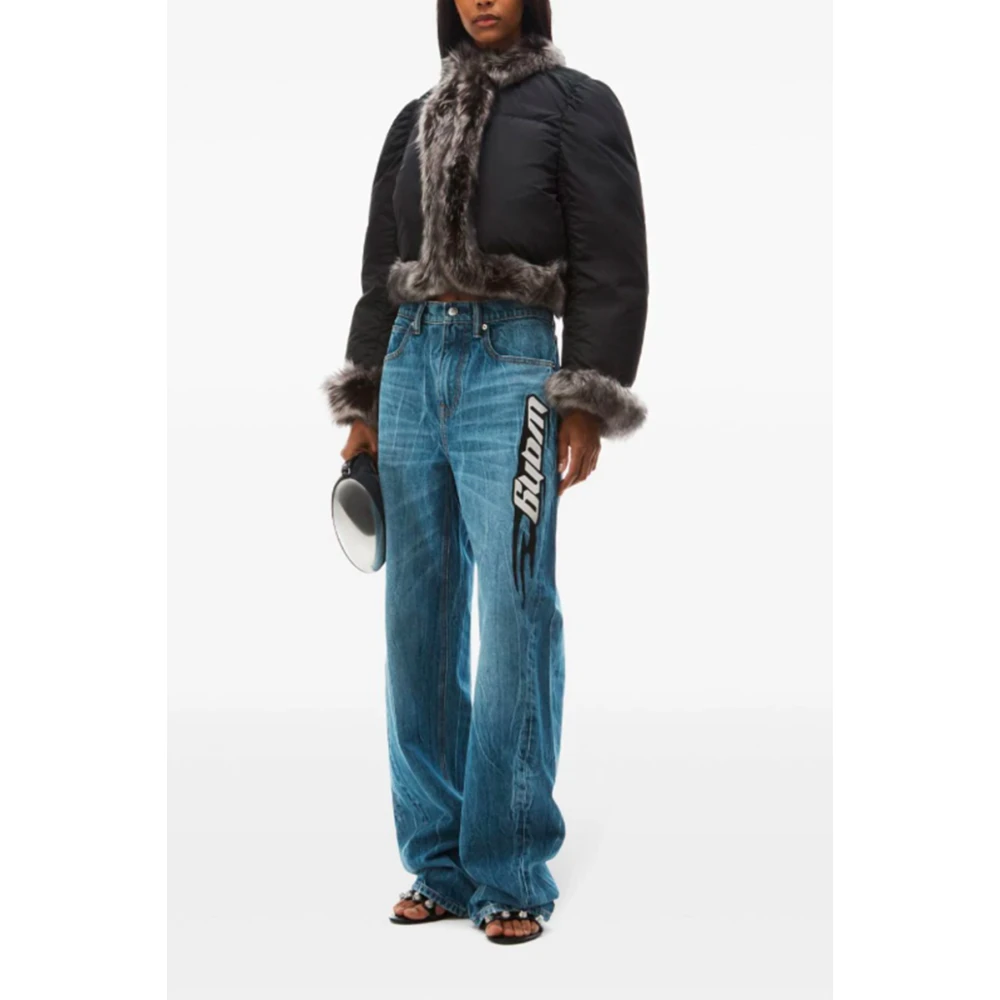 alexander wang Denim Wide Leg Jeans met Logo Blue Dames