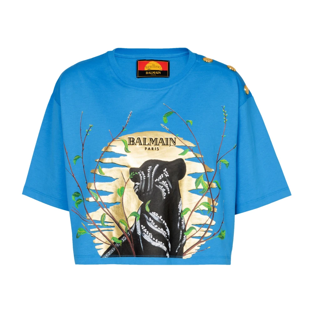 Balmain Disney x : The Lion King T-shirt kort bedrukt Cassius Khumalo Blue Dames
