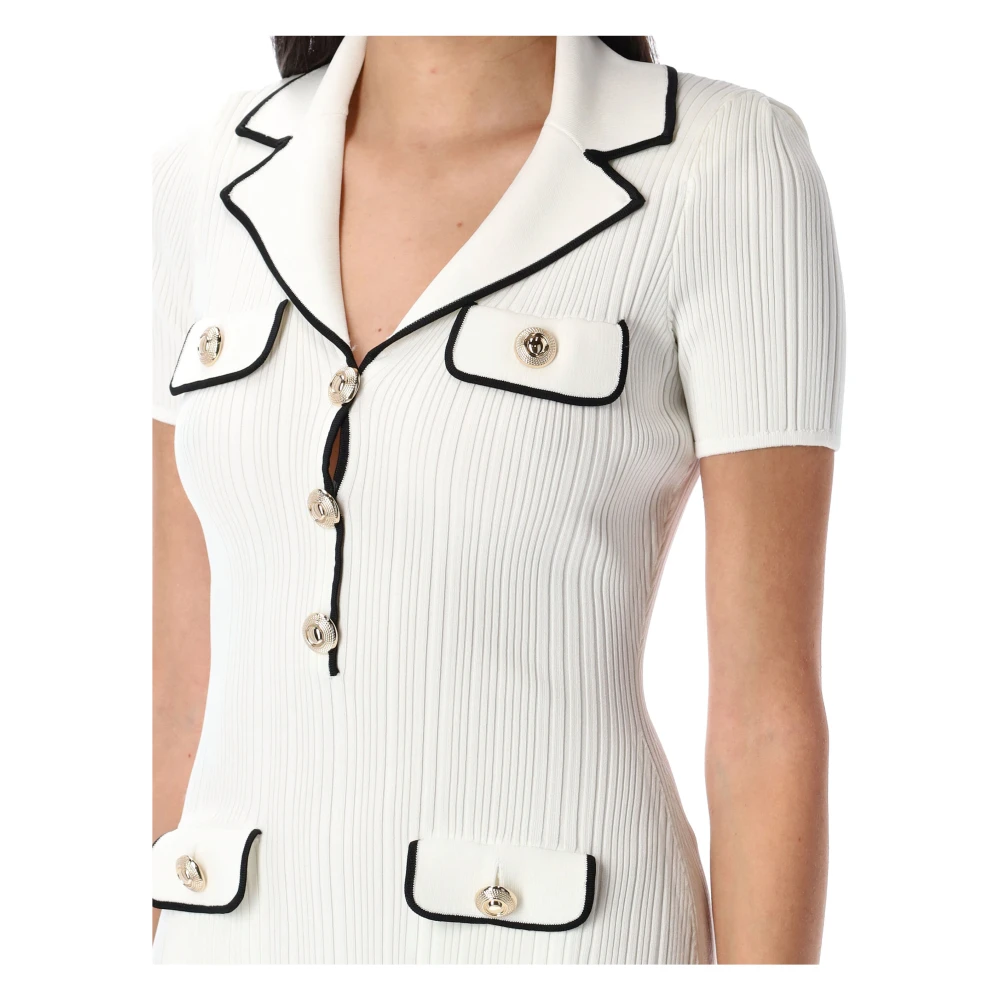 Self Portrait Witte Ribgebreide Mini Jurk White Dames