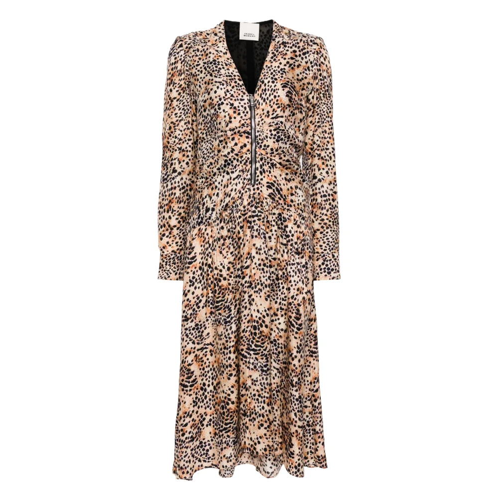 Isabel marant Luipaardprint V-hals Midi Jurk Beige Dames