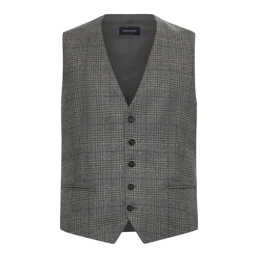 Tagliatore Prince of Wales Gilet Gray Heren