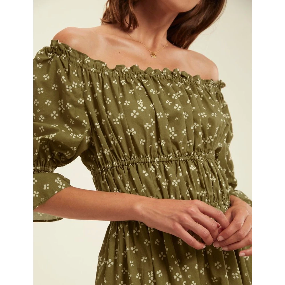 Ines De La Fressange Paris Lucky Khaki Gerimpelde Jurk Green Dames