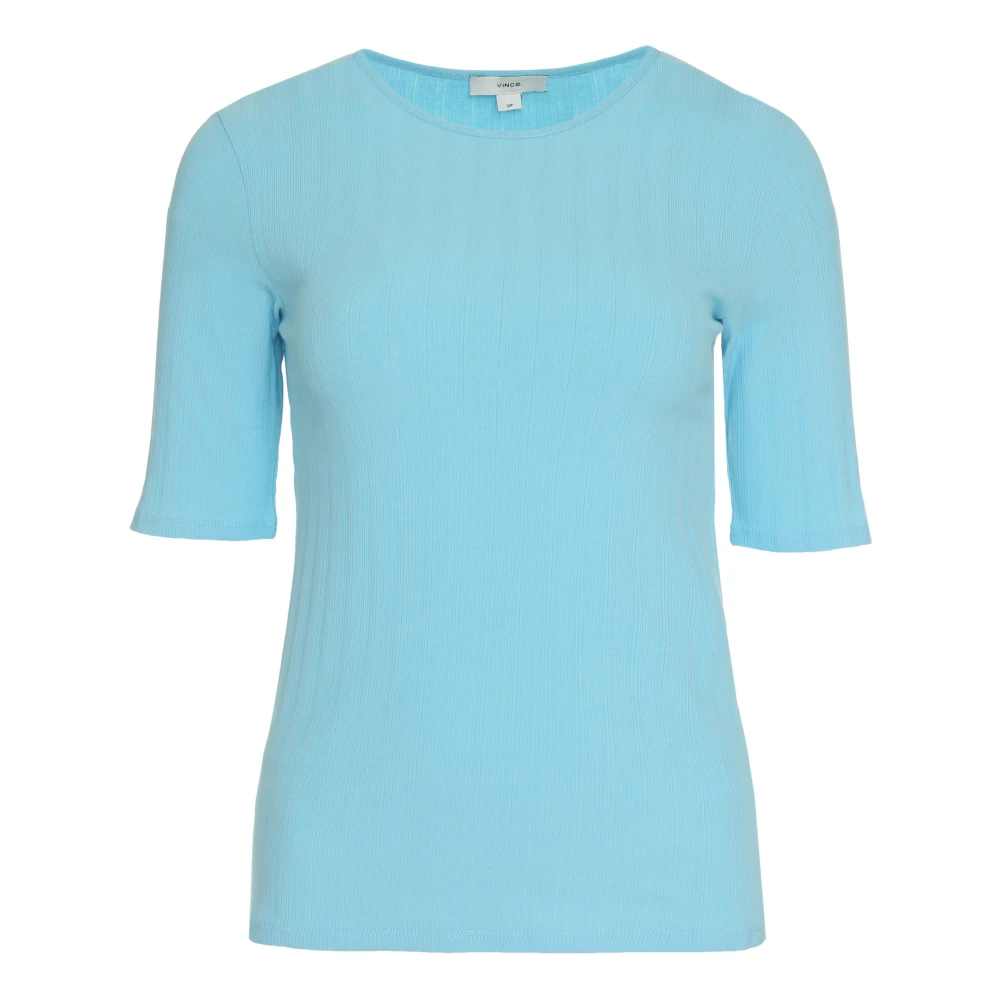 Vince Geribbelde Katoenen Gebreide T-shirt Blue Dames