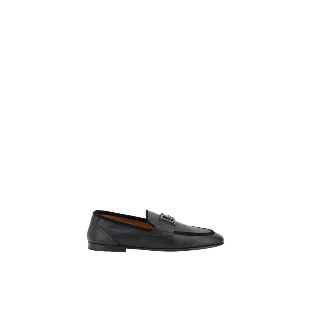 Dolce & Gabbana Uomo Nero - Mocassini Con Bordo In Velluto E Placca Dg - Shoes - 40 Eu