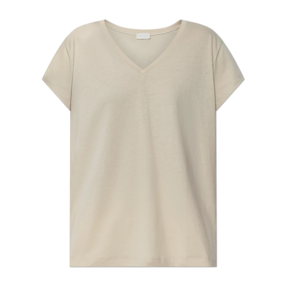 Hanro Vrouw Beige Tops Dames, Xl, Katoen, T-Shirt Met V-Hals