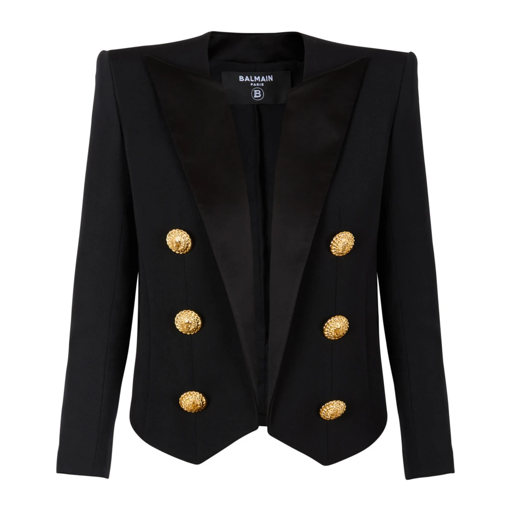 Balmain Geknipte grain de poudre rand-tot-rand jasje met 6 knopen Black Dames