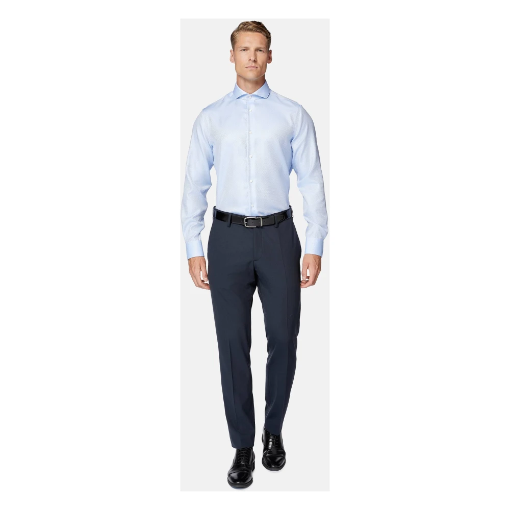Boggi Milano Ultimate Non-Iron Slim Fit Katoenen Dobby Overhemd Blue Heren