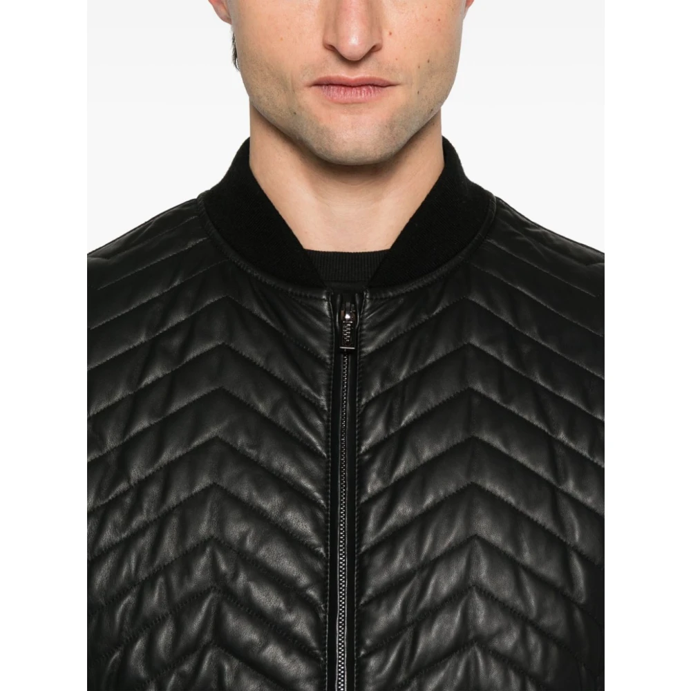 Emporio Armani Zwarte rits-voor baseball kraag jas Black Heren