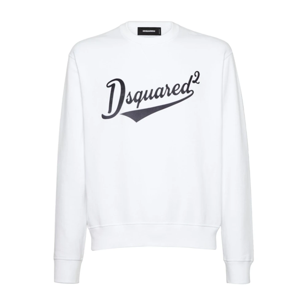 Dsquared2 Witte Logo Print Crew Neck Sweater White Heren