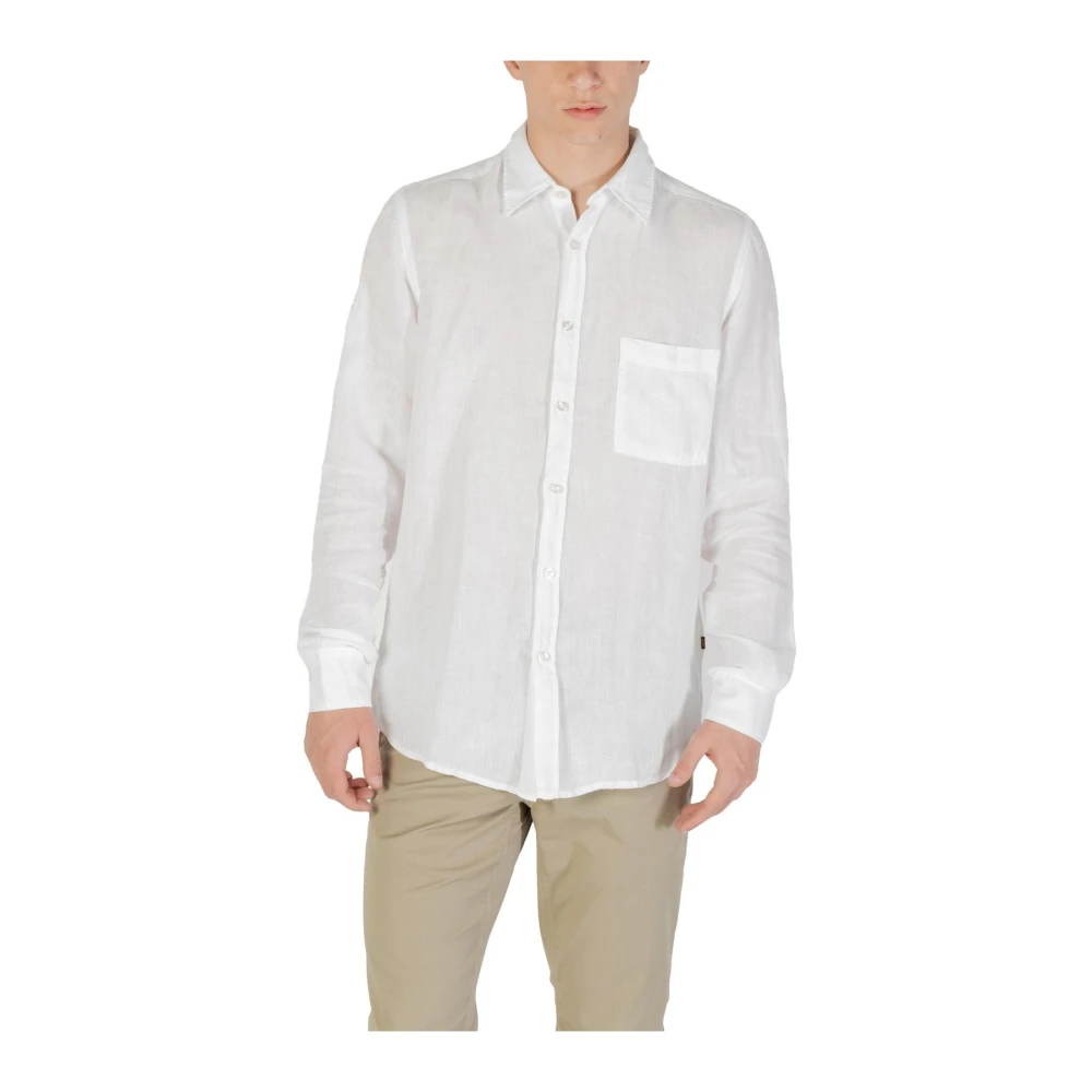 Hugo Men's White Classic Long Sleeve Linen Shirt