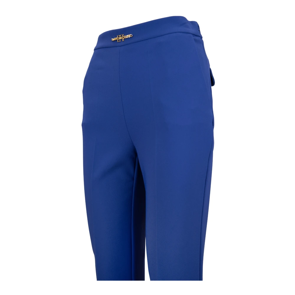 Elisabetta Franchi Gouden Metalen Detail Rits Haak Broek Blue Dames