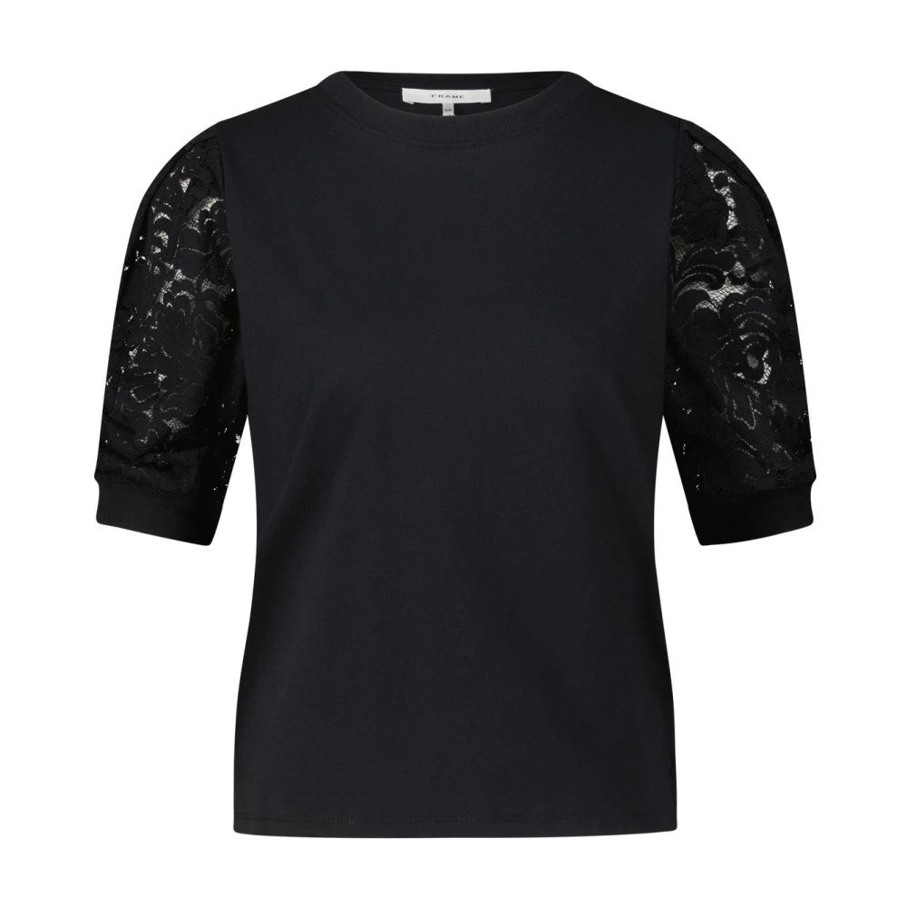 Frame Kanten Korte Mouw Trui Black Dames
