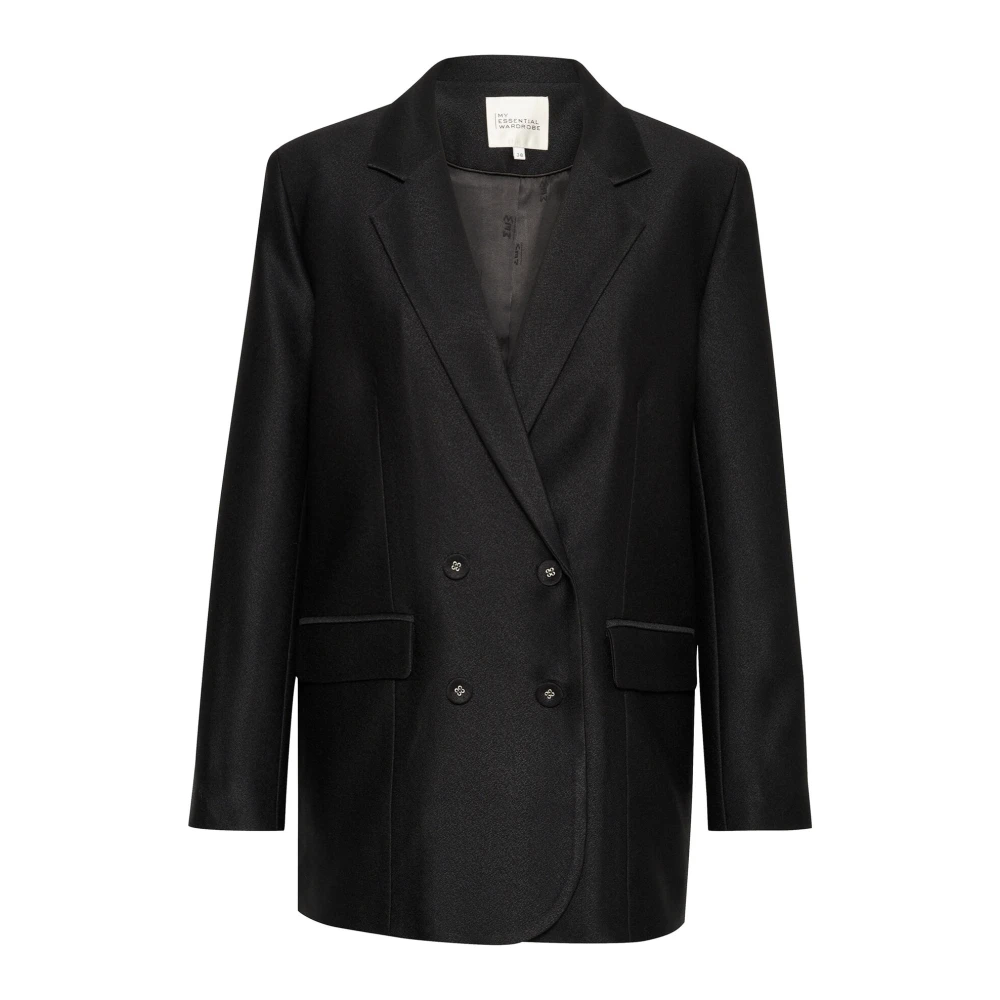 My Essential Wardrobe Zwarte Blazer met V-Hals en Knopen Black Dames