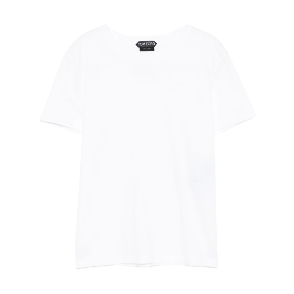 Tom Ford Women's White Cotton Jersey T-Shirt With Tonal Tf Embroidered Logo