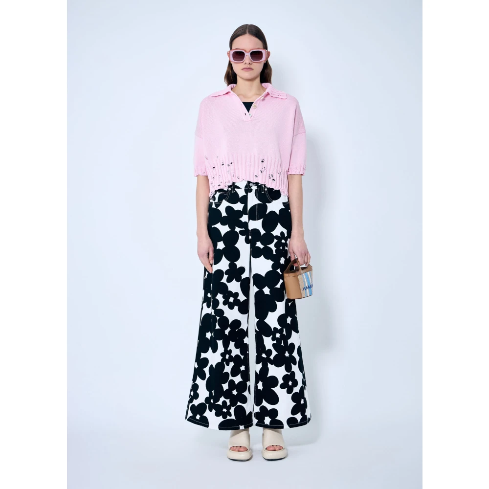 Marni Gedistressed Gebreid Poloshirt Pink Dames