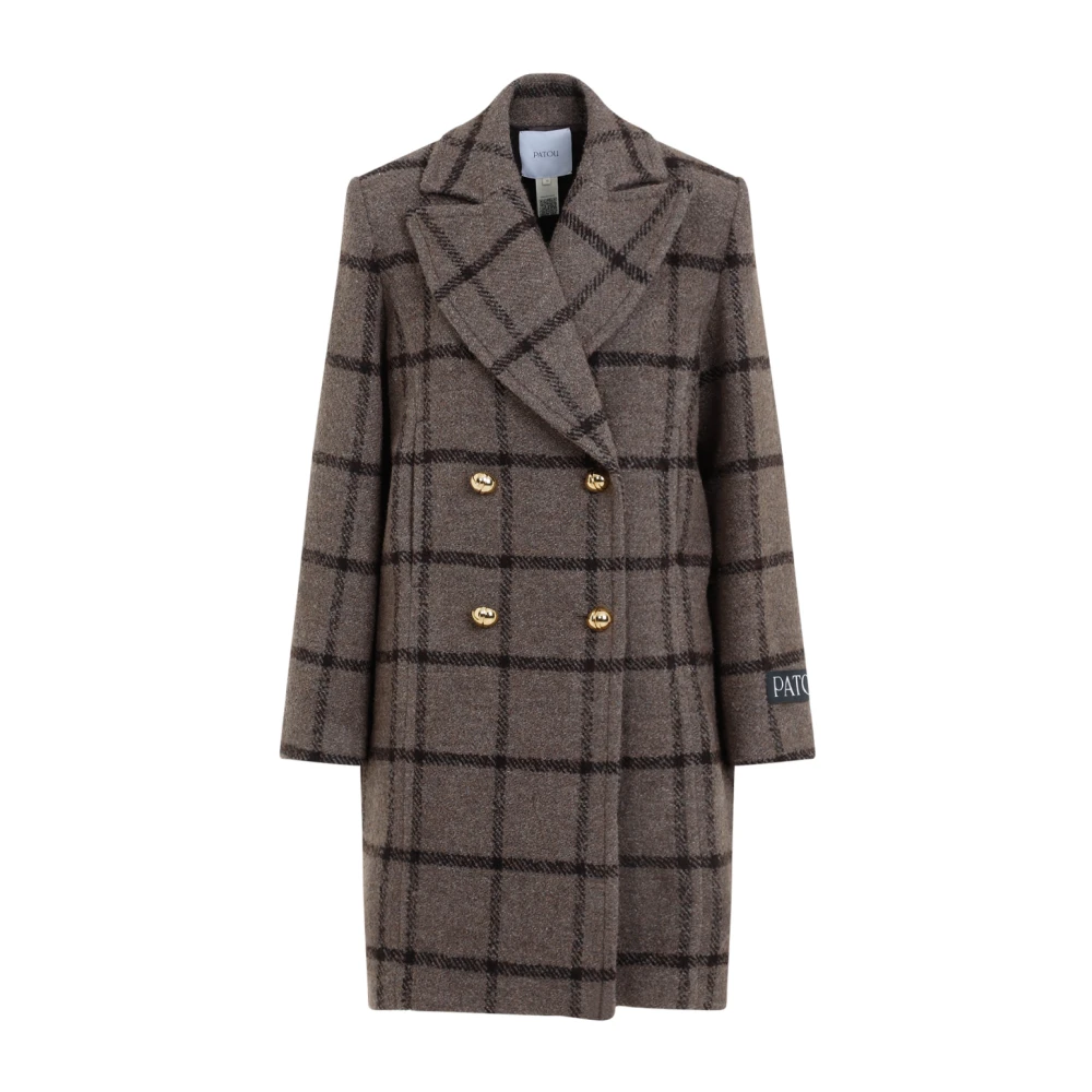 Patou Bruin Geruit Dubbel-Borst Jas Brown Dames