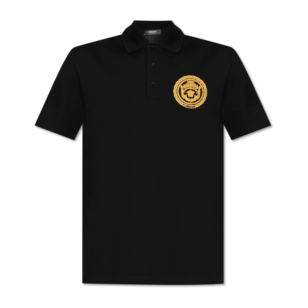 Versace Men's Black Polo With Embroidered Logo