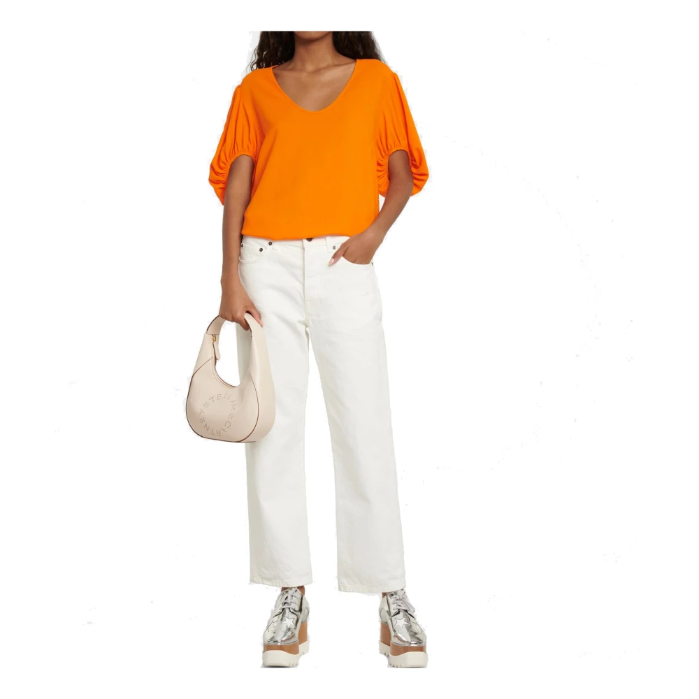 Stella Mccartney Oranje Ballonmouw Viscose T-Shirt Orange Dames