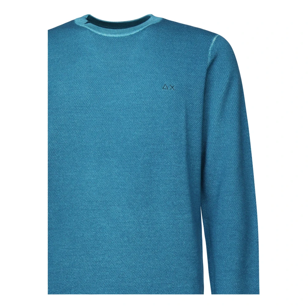 Sun68 Blauwe Crew Neck Sweater met Logo Blue Heren