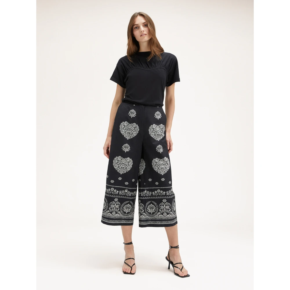 Motivi Ethno-patroon Cropped katoenen broek Black Dames