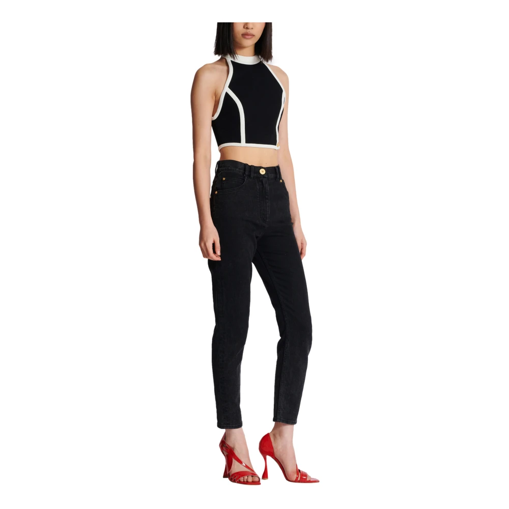 Balmain Tweekleurige top Black Dames