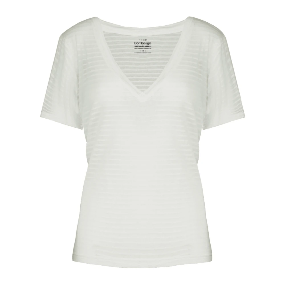 BomBoogie Kortemouw V-hals T-shirt White Black Dames