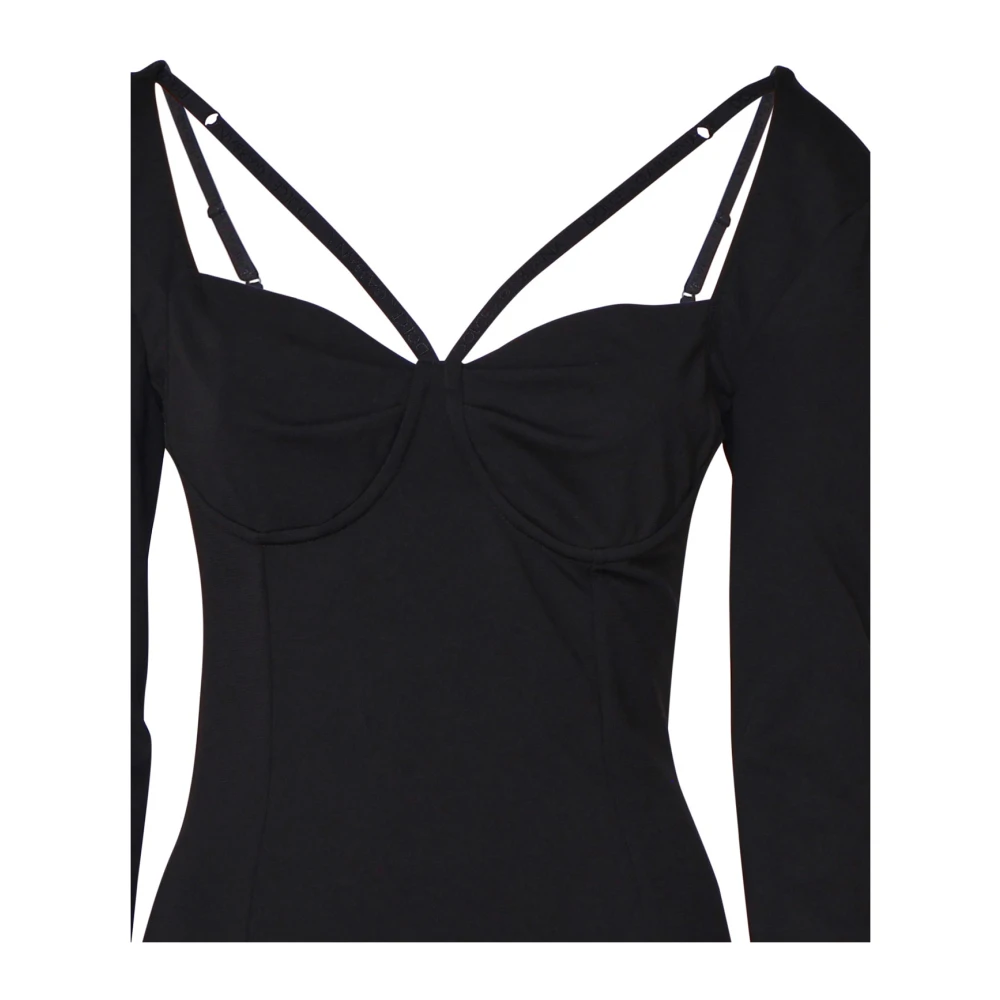 Dolce & Gabbana Zwarte Midi Jurk met Hartvormige Halslijn Black Dames