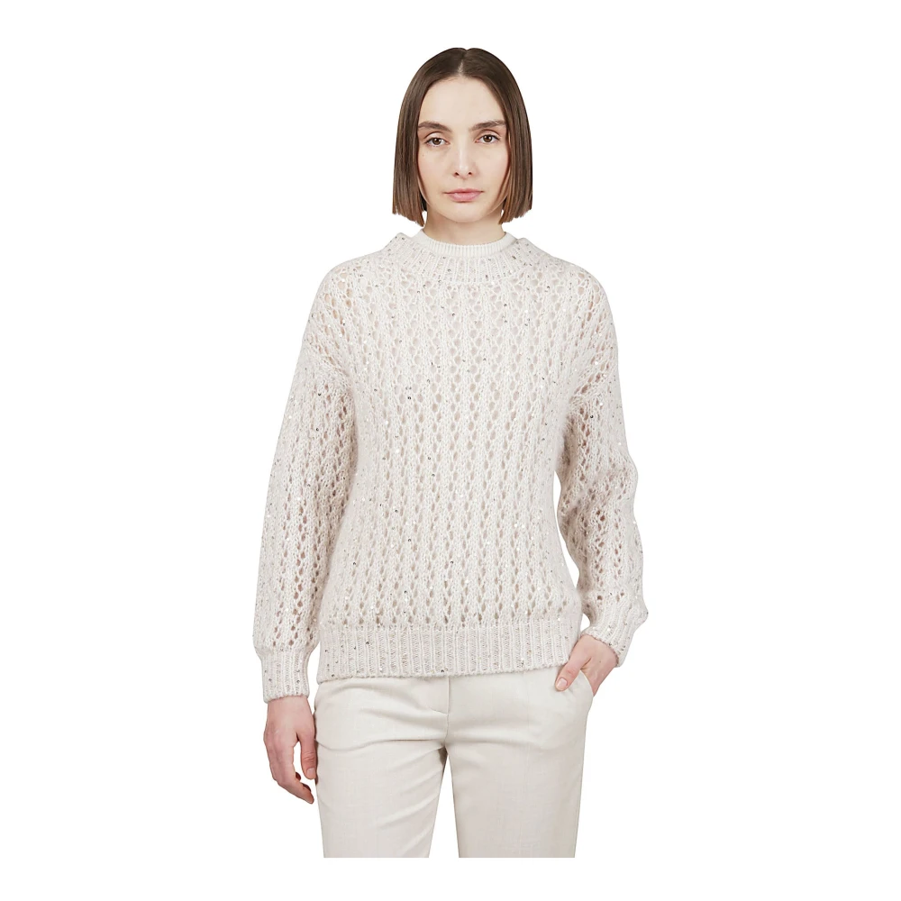 Eleventy Kid Mohair Zijde Katoen Trui Beige Dames