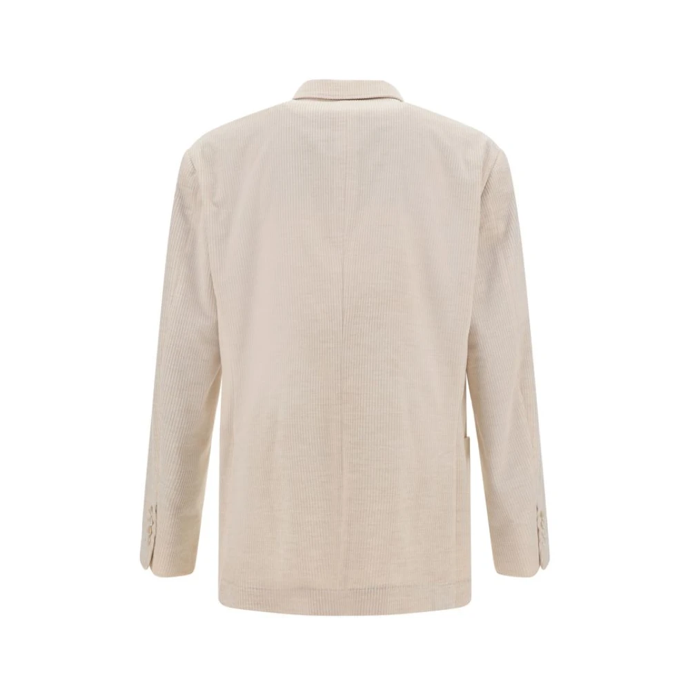 BRUNELLO CUCINELLI Ribfluwelen Double-Breasted Blazer Jas Beige Heren