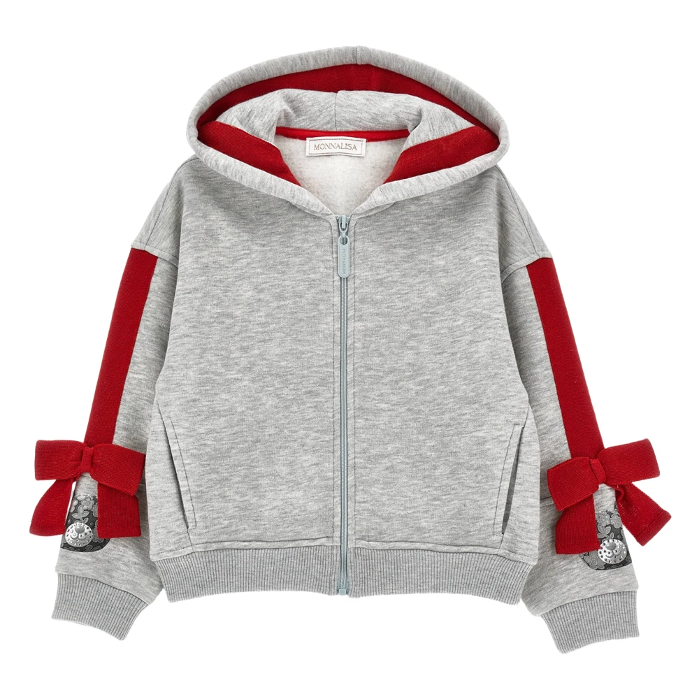 Monnalisa Bow Bear Zip Up Top - Female - Kids Sweatshirts - Gray - 10 Y | 140 Cm - Kids