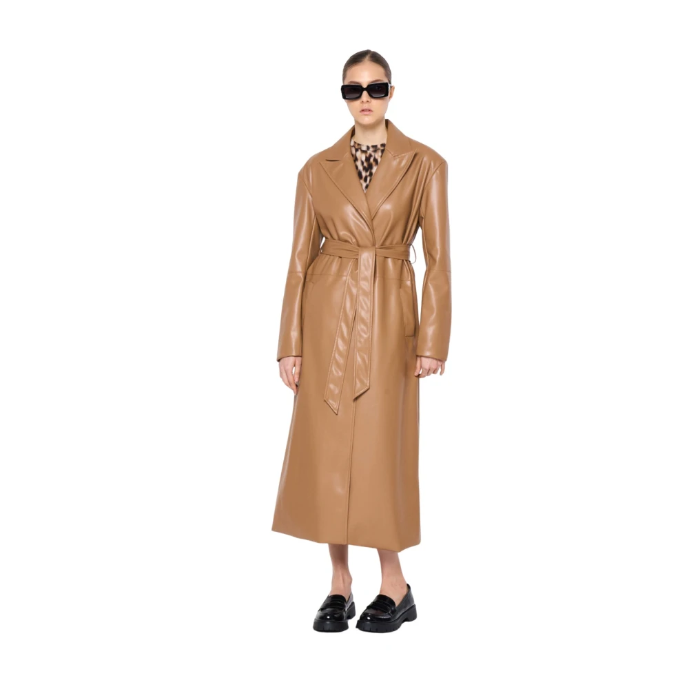 Silvian Heach Beige Tannin Lange Eco-lederen Jas Brown Dames