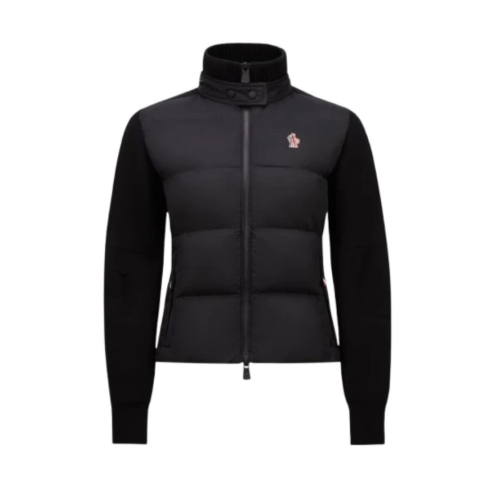 Moncler Gewatteerde rits wollen cardigan jas Black Dames