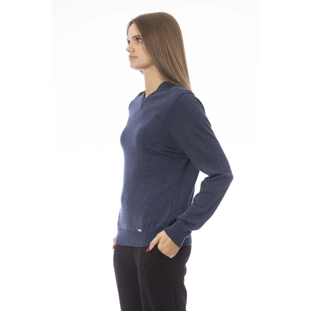 Baldinini Trendy Longsleeve V-hals Top Blue Dames