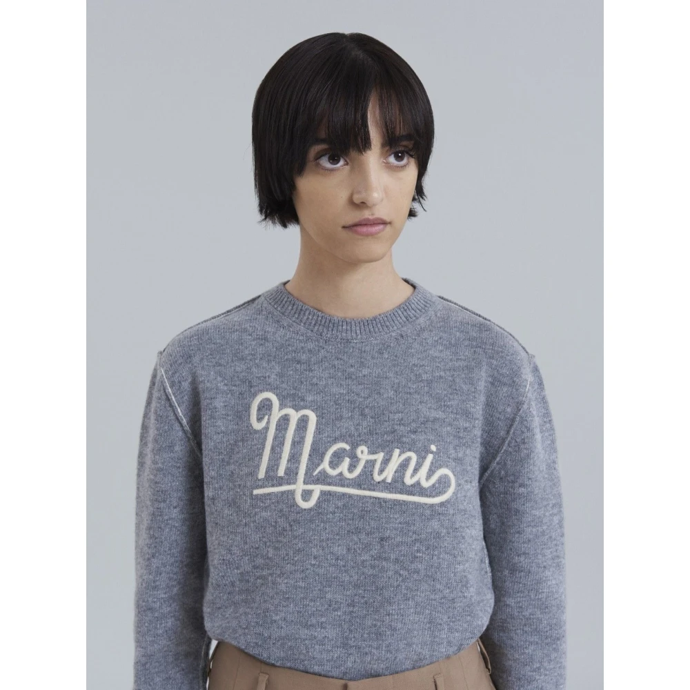 Marni Logo Sweater Straight Fit Ss22 Gray Dames