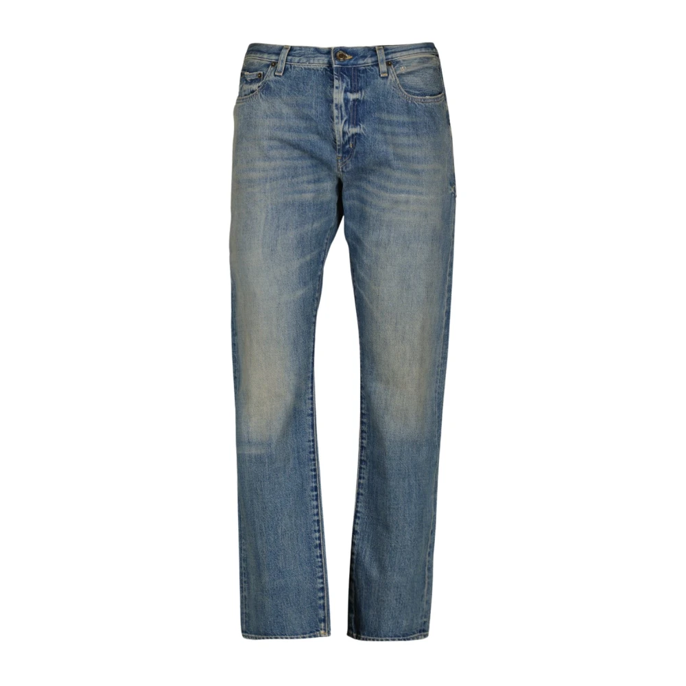 Saint Laurent Blauw Gewassen Denim Straight Cut Jeans Blue Heren