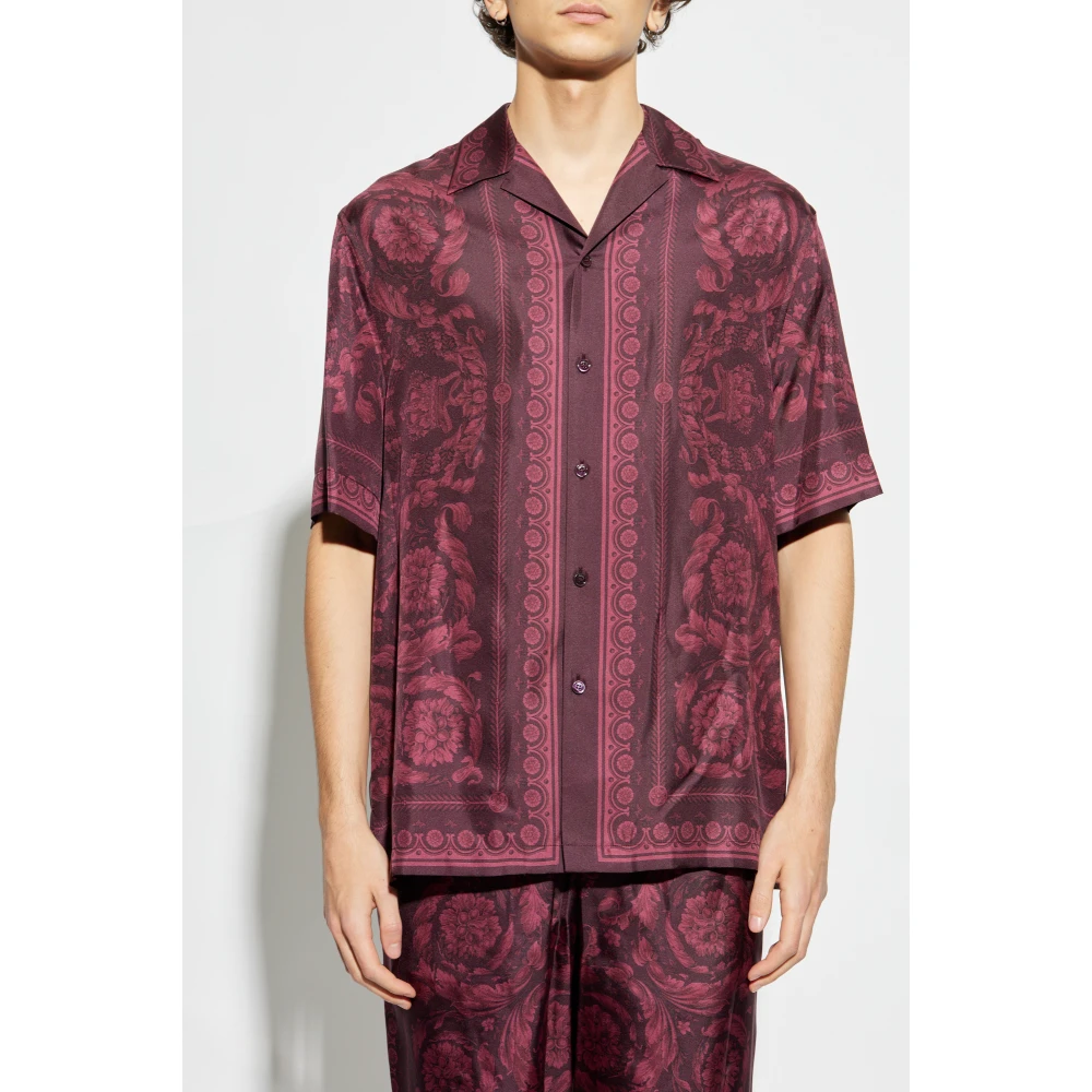 Versace Zijden shirt met korte mouwen Red Heren